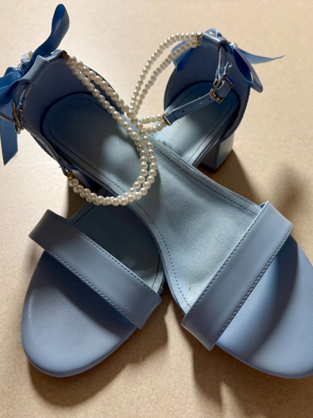 Powder Blue Bow Block Heel Sandals Size 11 (43)